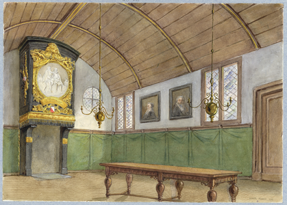 31679 Interieur van het oude Academiegebouw aan het Domplein te Utrecht: de senaatskamer.